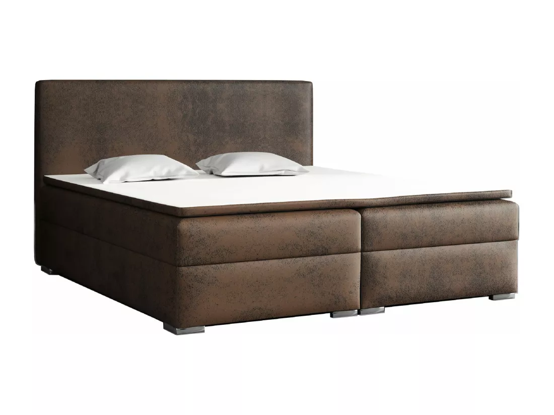 LIT BOXSPRING avec surmatelas Soler 200x200 cm, Gobi 03 (Imitation cuir brun)