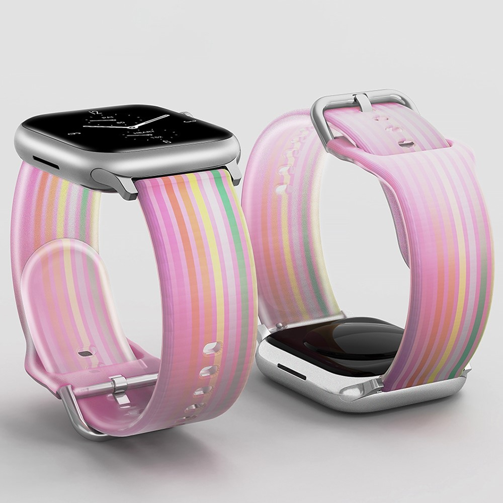 Apple Watch (42/41/40/38 mm) Silikon Sport Armband mit Dornschliesse (Gelenkumfang: 185-225mm) - Pink Rainbow
