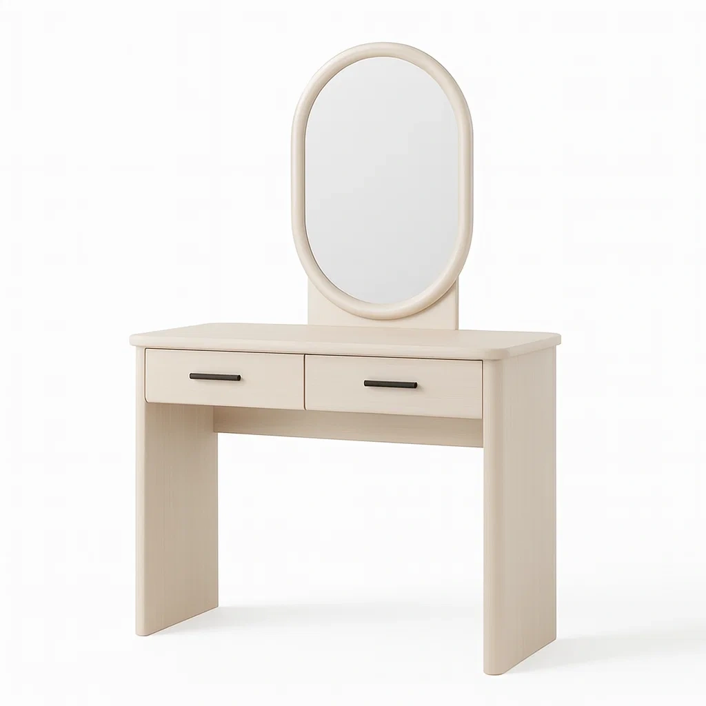 Coiffeuse avec miroir en bois MDF crème