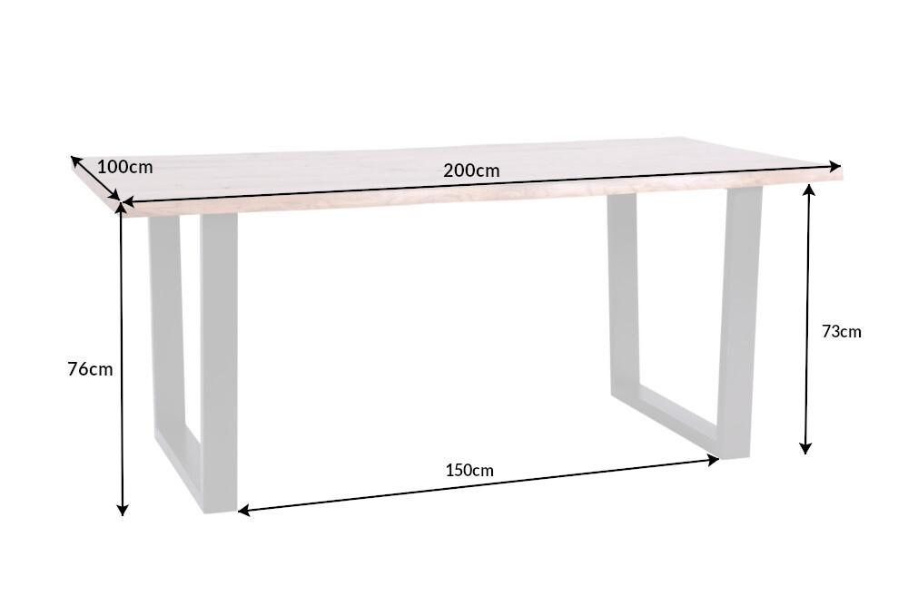 Massivholz Esstisch LIVING EDGE 200cm natur Wildeiche geölt Baumkante Metallbeine