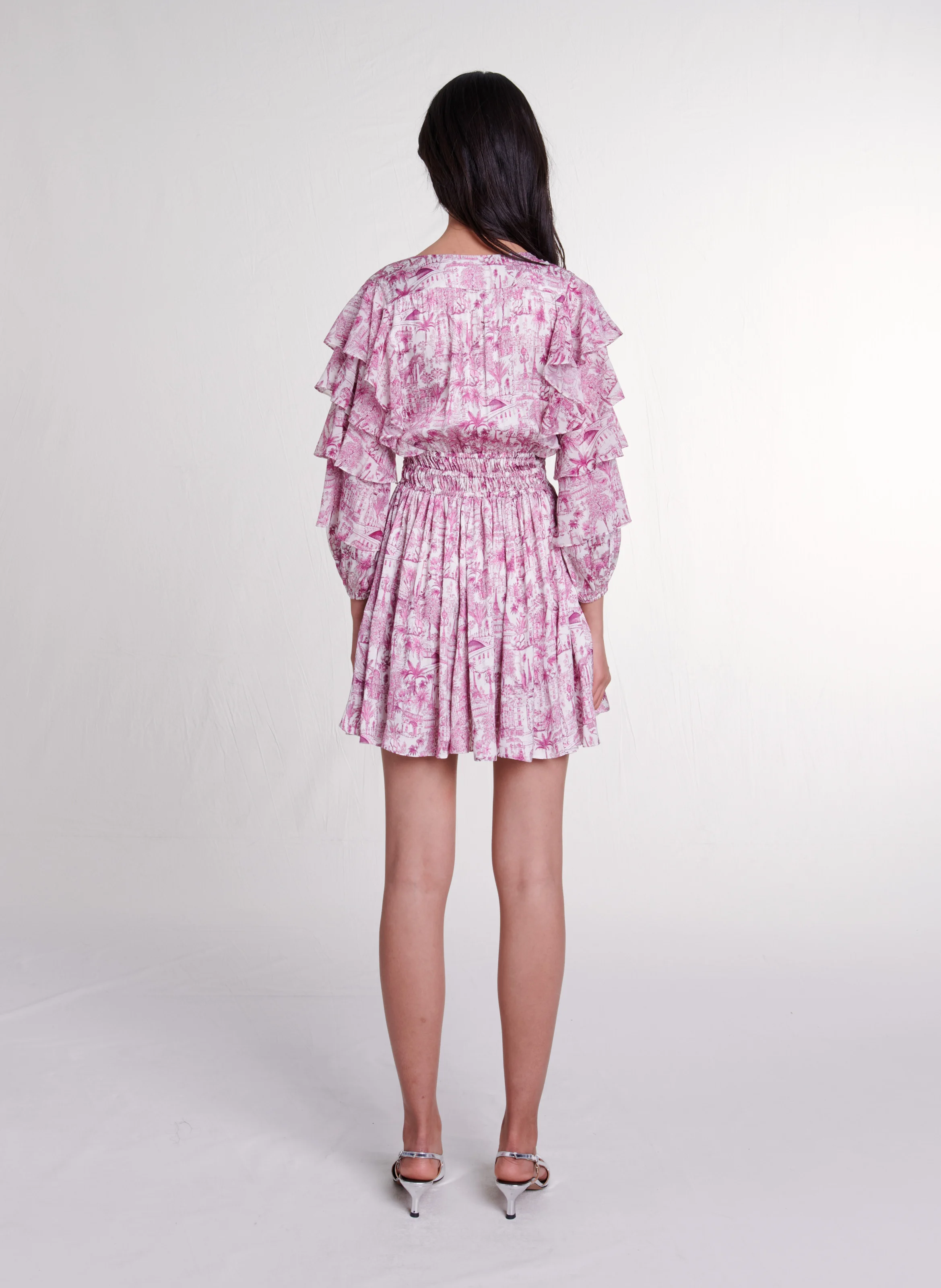 Robe courte col V imprimée | Rose