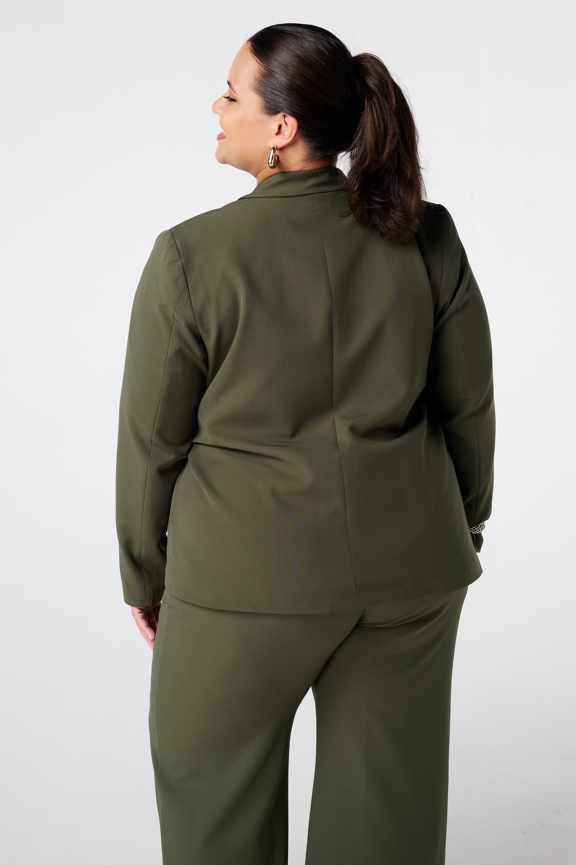 Overslag blazer met strikceintuur Donker khaki