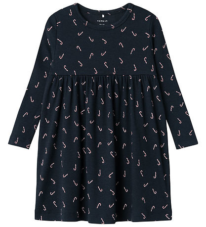 Name It Kleid - Rib - NmfDab - Dark Sapphire m. Weihnachtsstäbch