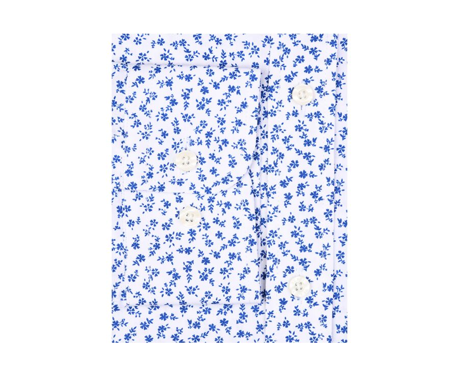 Chemise blanche imprimée fleurs bleues - Col français - MATHURIN
