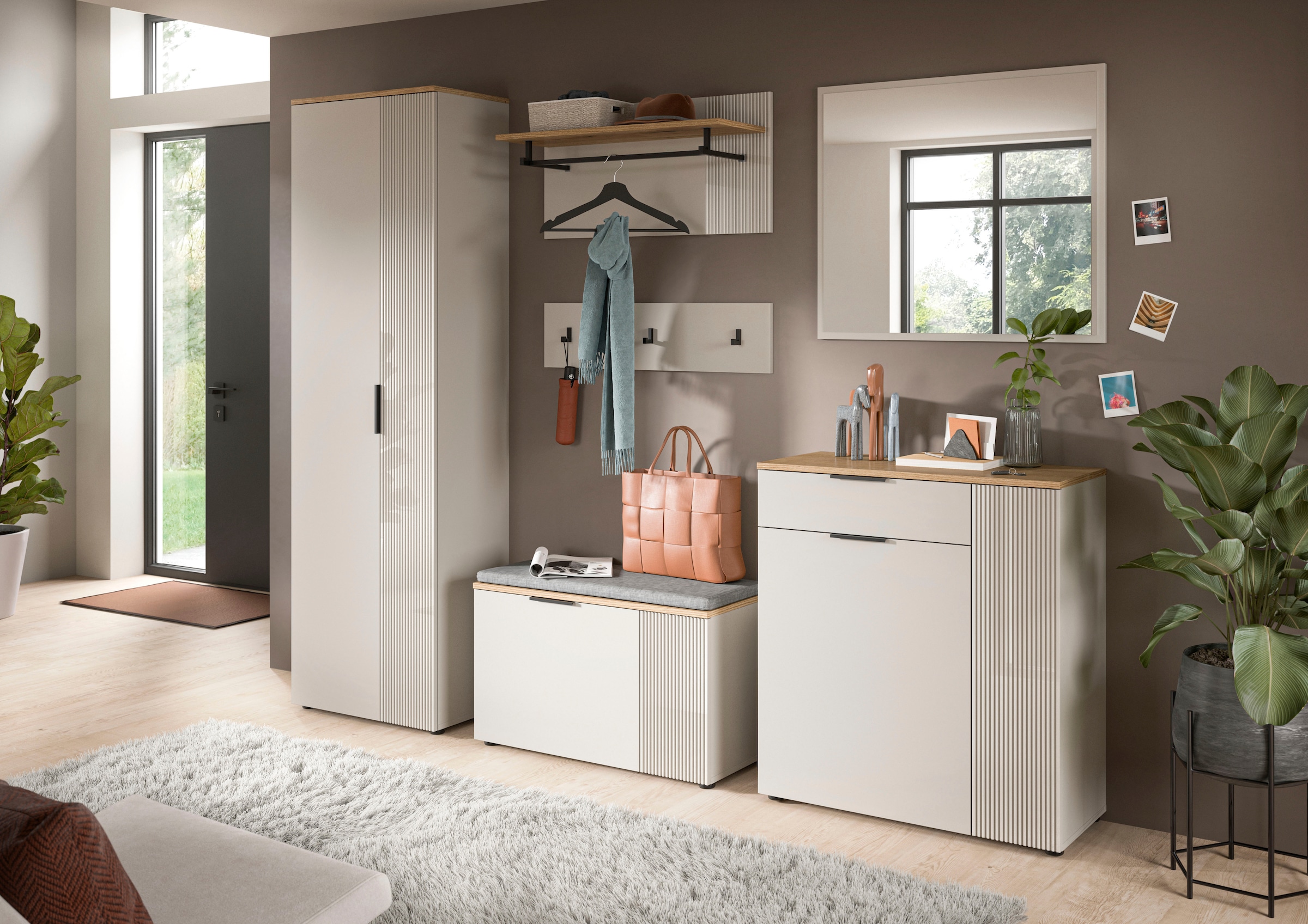 INOSIGN Sitzbank »EDIL, Breite 80cm, 2 Türen, 4 Fächer, inkl. Sitzkissen« moderne Farbkombination, Platz für ca. 6 Paar Schuhe, 2 Stk. tlg. Garderobenbank, Bank, Flurbank, Schuhbank, Dielenbank