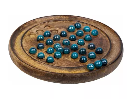 Solitaire rond avec billes de verre en bois marron d22x2h