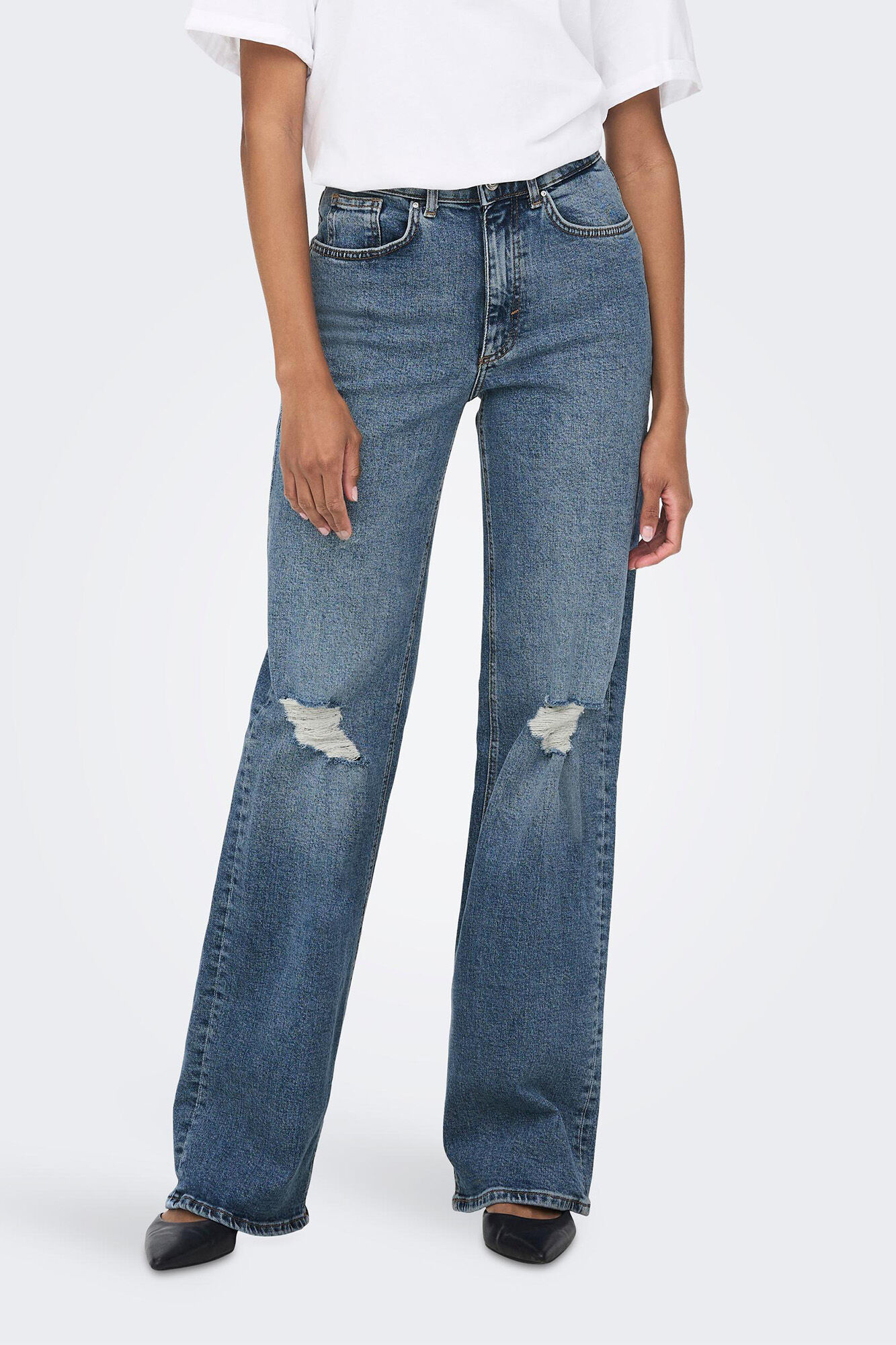 calças jeans de perna larga