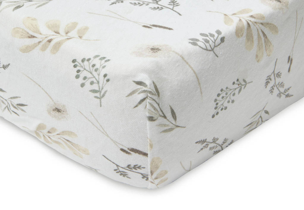 katoenen ledikant hoeslaken Wild Flowers 60x120cm wit/beige/grijs