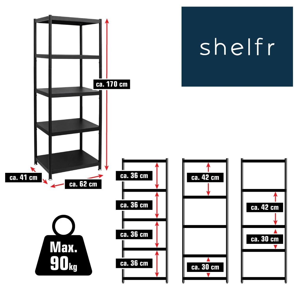 Industrial Design Metallregal 61x41x170 Standregal 5 Ebenen Metall Regal Schwarz