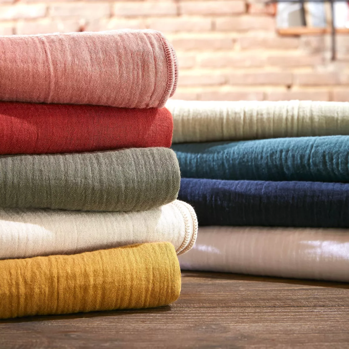 Drap plat gaze de coton (270 x 300 cm) Gaïa Abricot