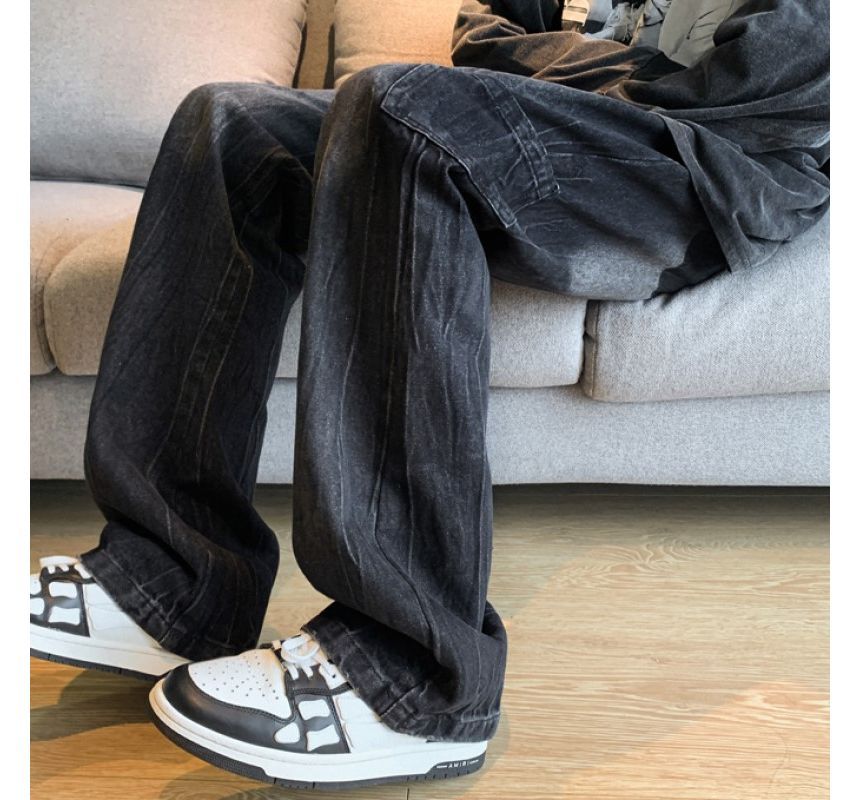 Nyeoseog - Mid Rise Washed Straight Leg Jeans