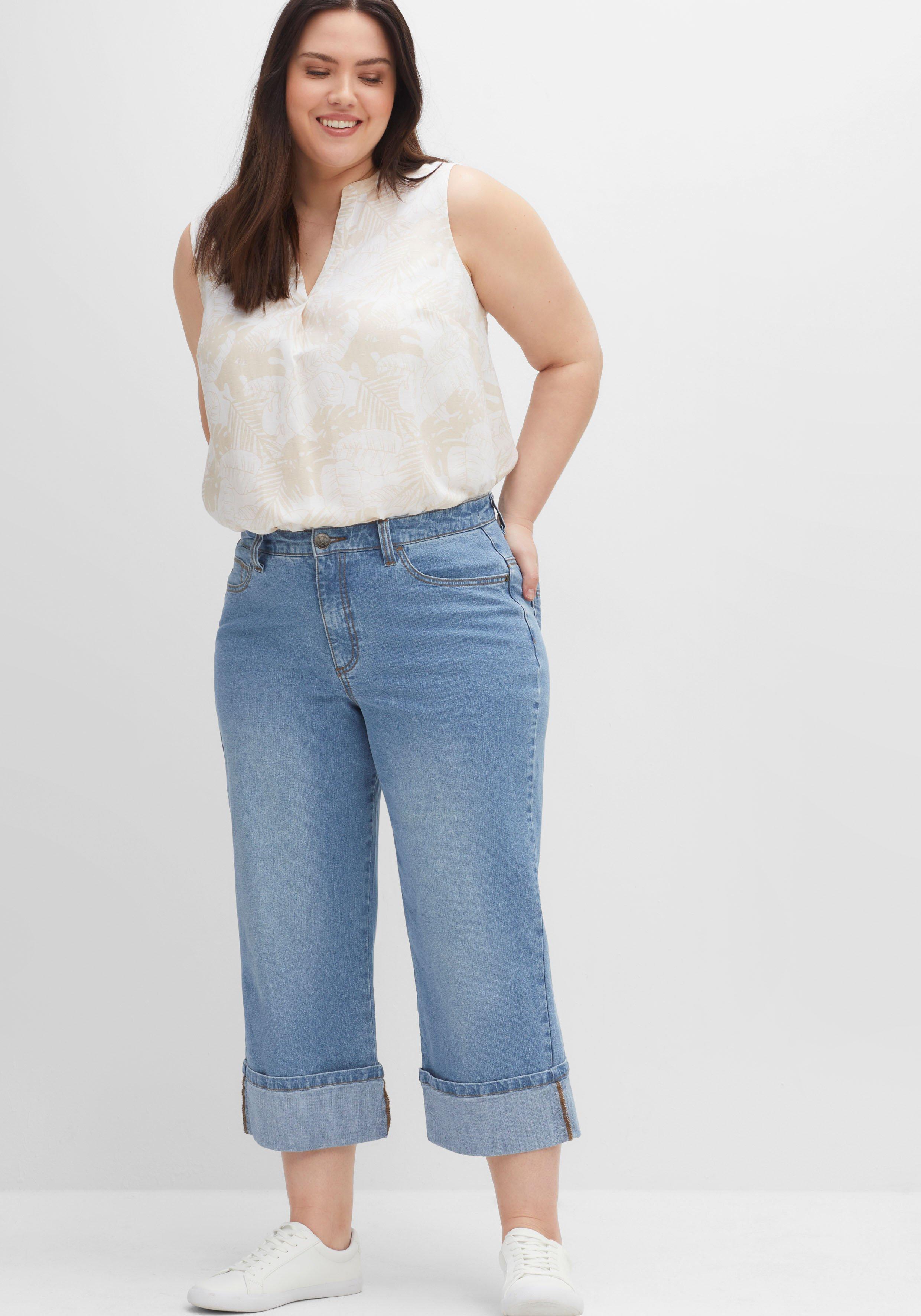 Dad-Jeans mit weitem Bein in 3/4-Länge