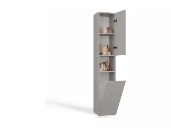 HORTI - Meuble salle de bain avec panier à linge - 31x30x174 cm - Colonne rangement SDB - Beige