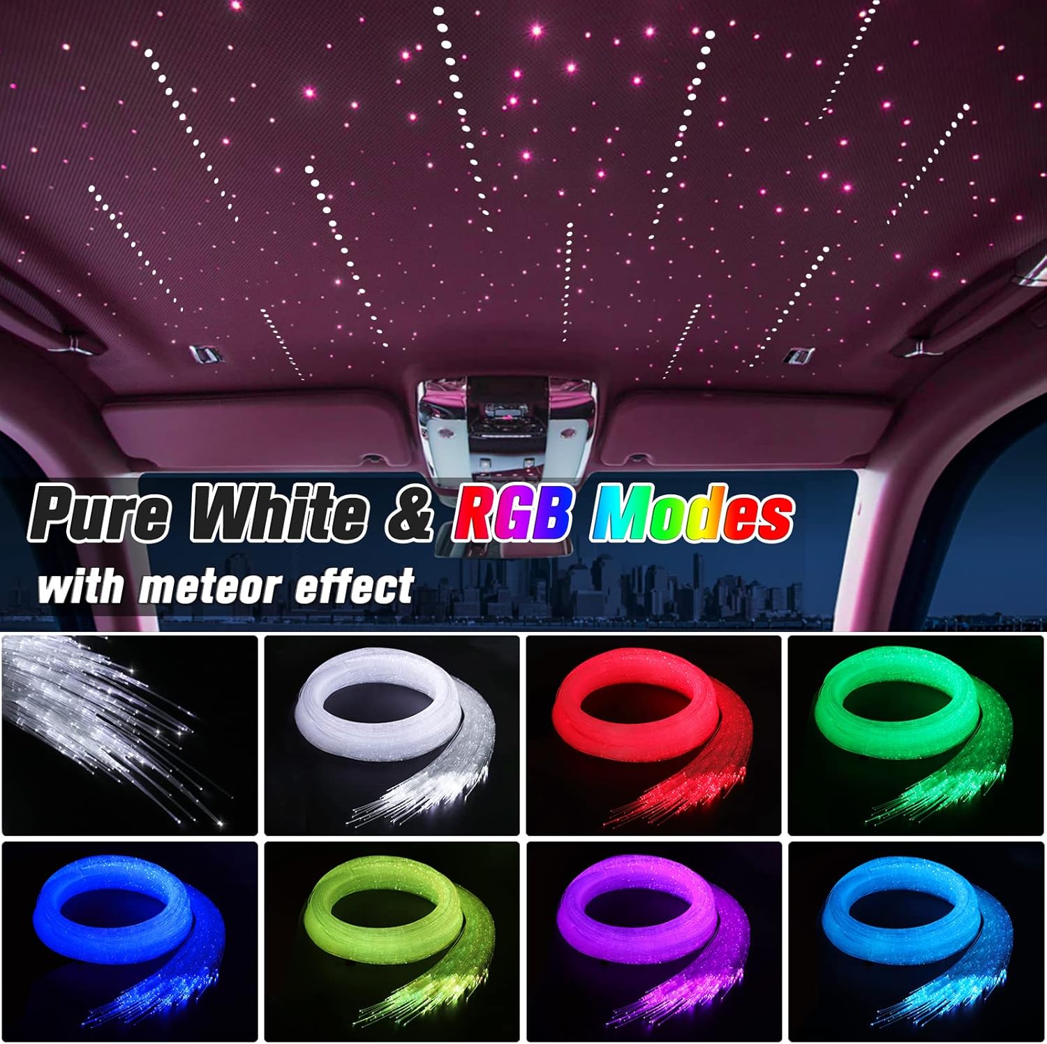 16W Meteor Sternenhimmel Auto, 550pcs*0.75mm*4m Sternenhimmel Glasfaser mit Shooting Star Light Kit RGBW Bluetooth-APP/Fernbedienung Led Glasfaser Licht für Auto/Decke