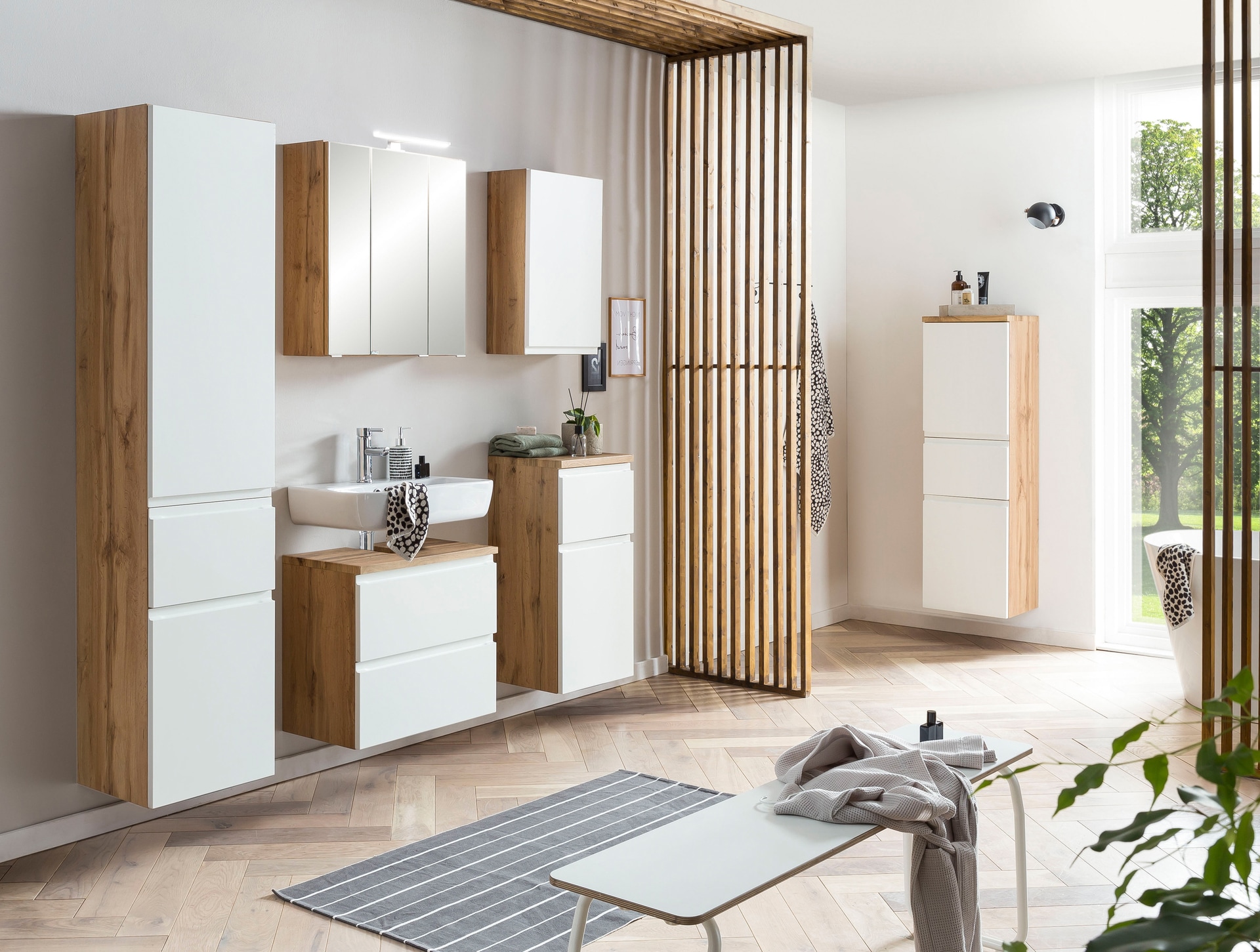 Waschtischkombination Gent weiß/braun B/H/T 60x200x35 cm