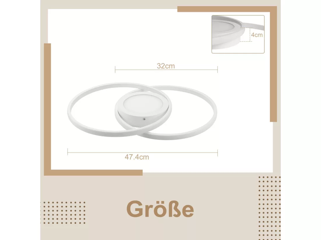 NETTLIFE Plafonnier LED Dimmable avec Télécommande 48W de Salon Blanc Design Chambre Lampe de Moderne pour Cuisine Bureau
