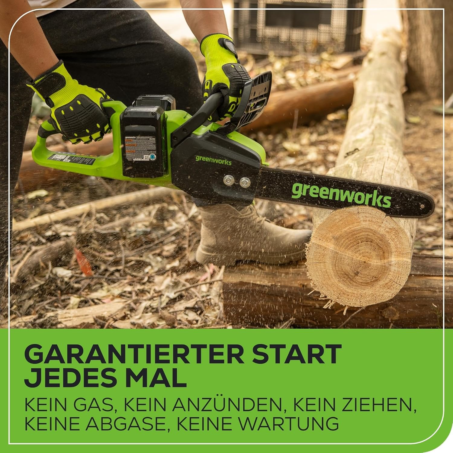 Greenworks 48V (24V x 2) Akku Kettensäge mit bürstenlosem Motor, 35cm Blattlänge, 20 m/s Kettengeschwindigkeit, Auto-Öler, Mit zwei 4Ah Akkus & Doppel-Ladegerät, 3 Jahre Garantie-GD24X2CS36K4X