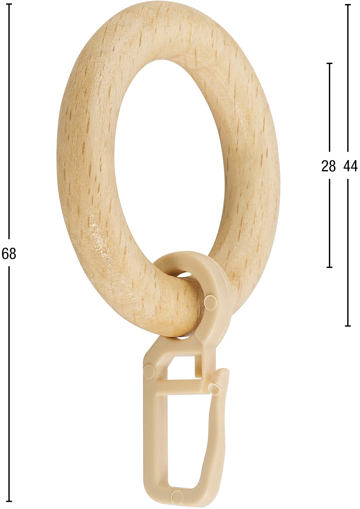 GARESA Gardinenring »Holzring mit Haken« für Durchmesser bis 20mm, einfache Montage