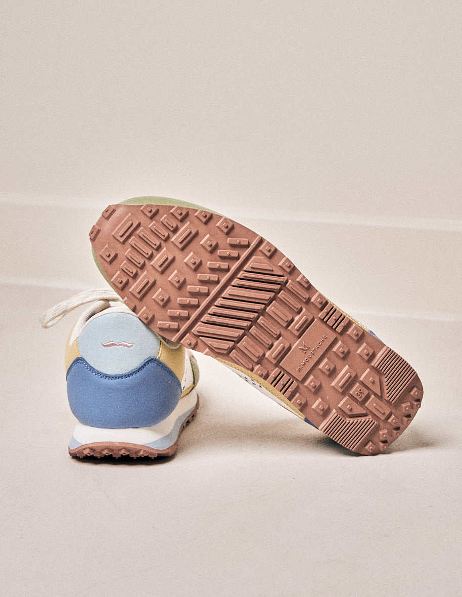 Baskets basses Gabrielle - Suède vegan et mesh pistache ciel rose clair