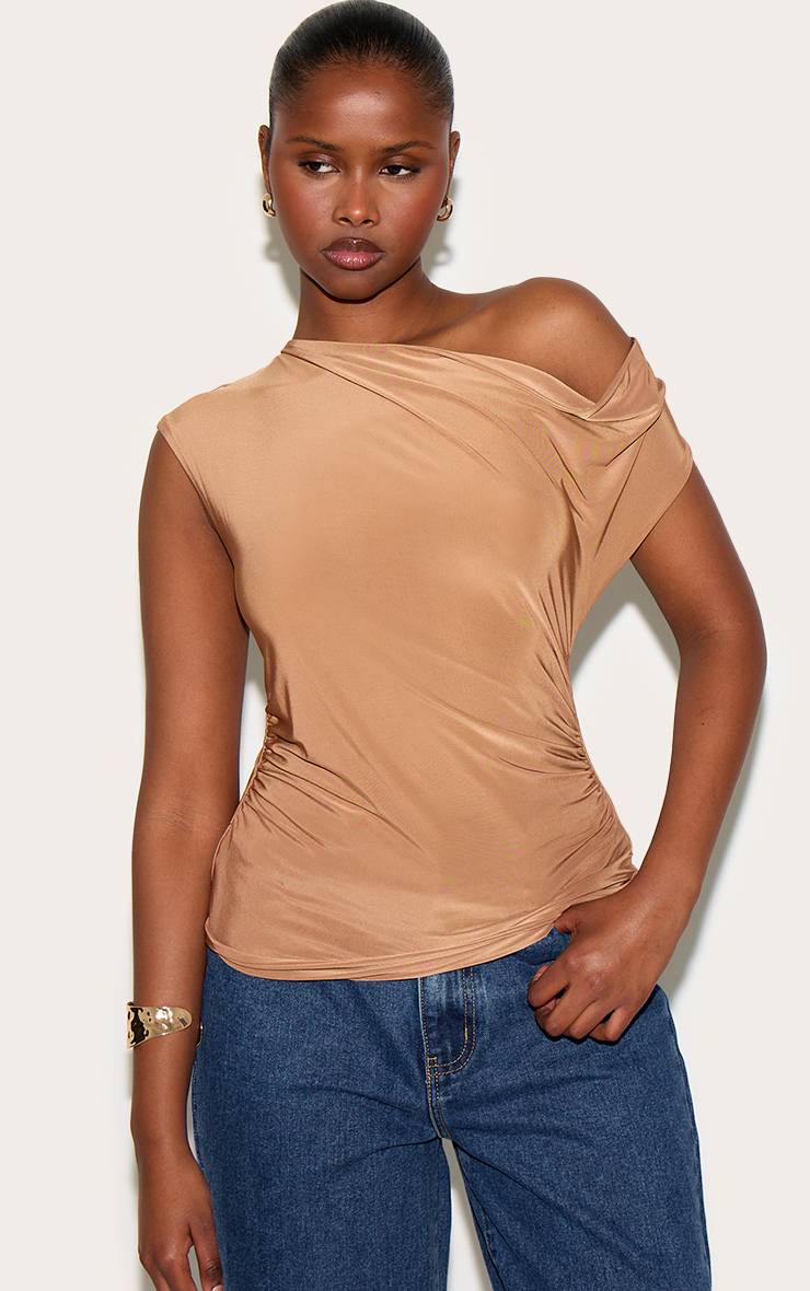 Marron Haut Long Asymétrique Dos Nu En Tissu Slinky Double Épaisseur