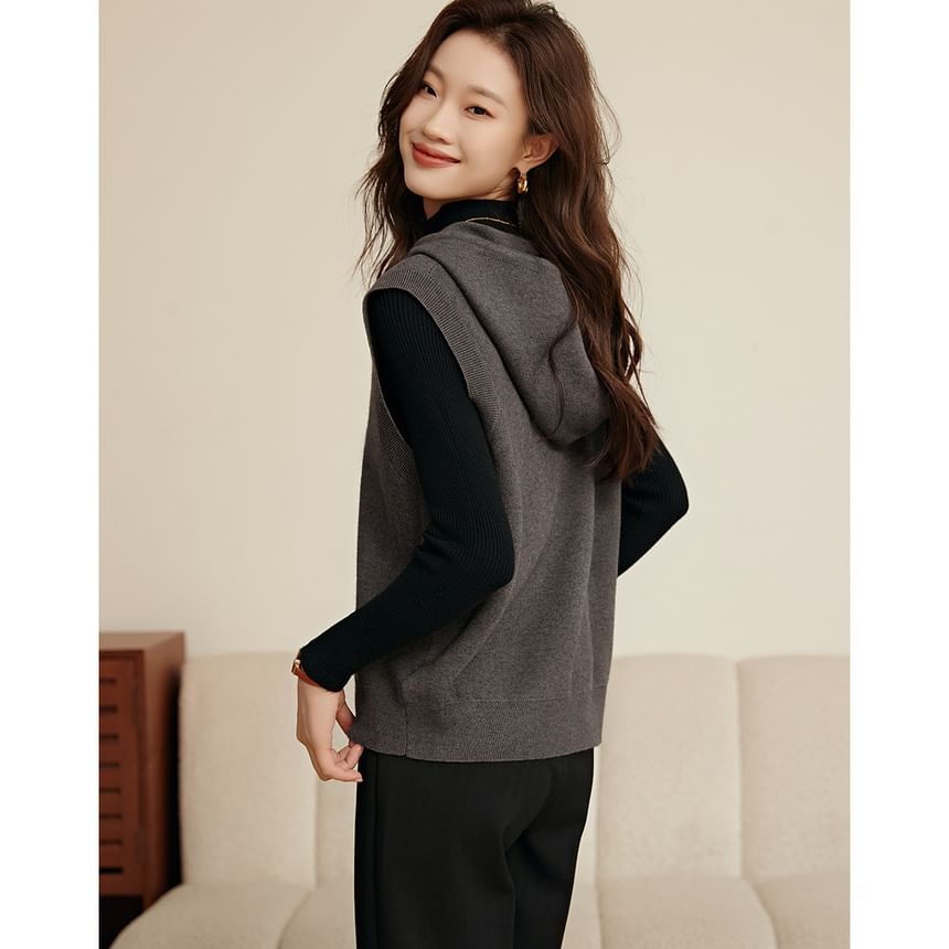 Jeonseon - Melange Hooded Sweater Vest