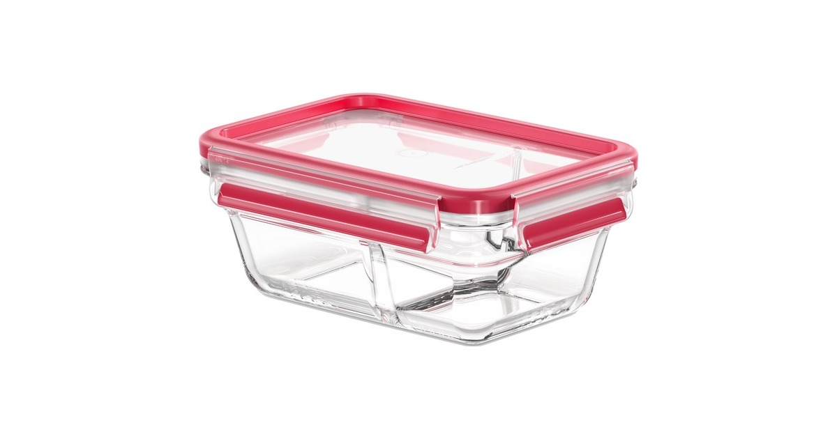 EmsaClip & Close Glazen vershoudbakje, 0,8 L  doos  (Transparant/rood, rechthoekig)