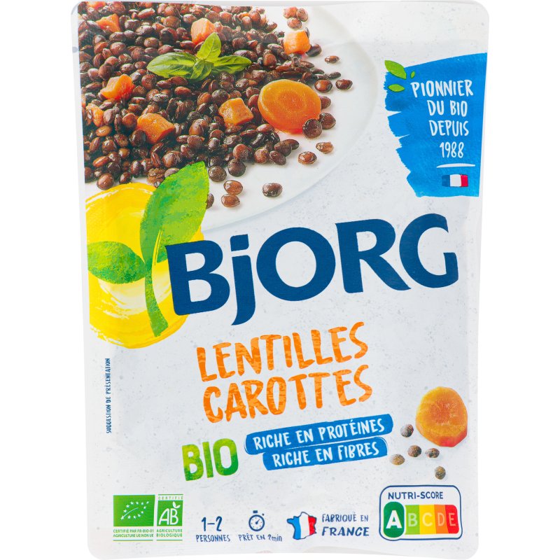 Plat cuisiné lentilles carottes bio Bjorg - Sachet de 250 g