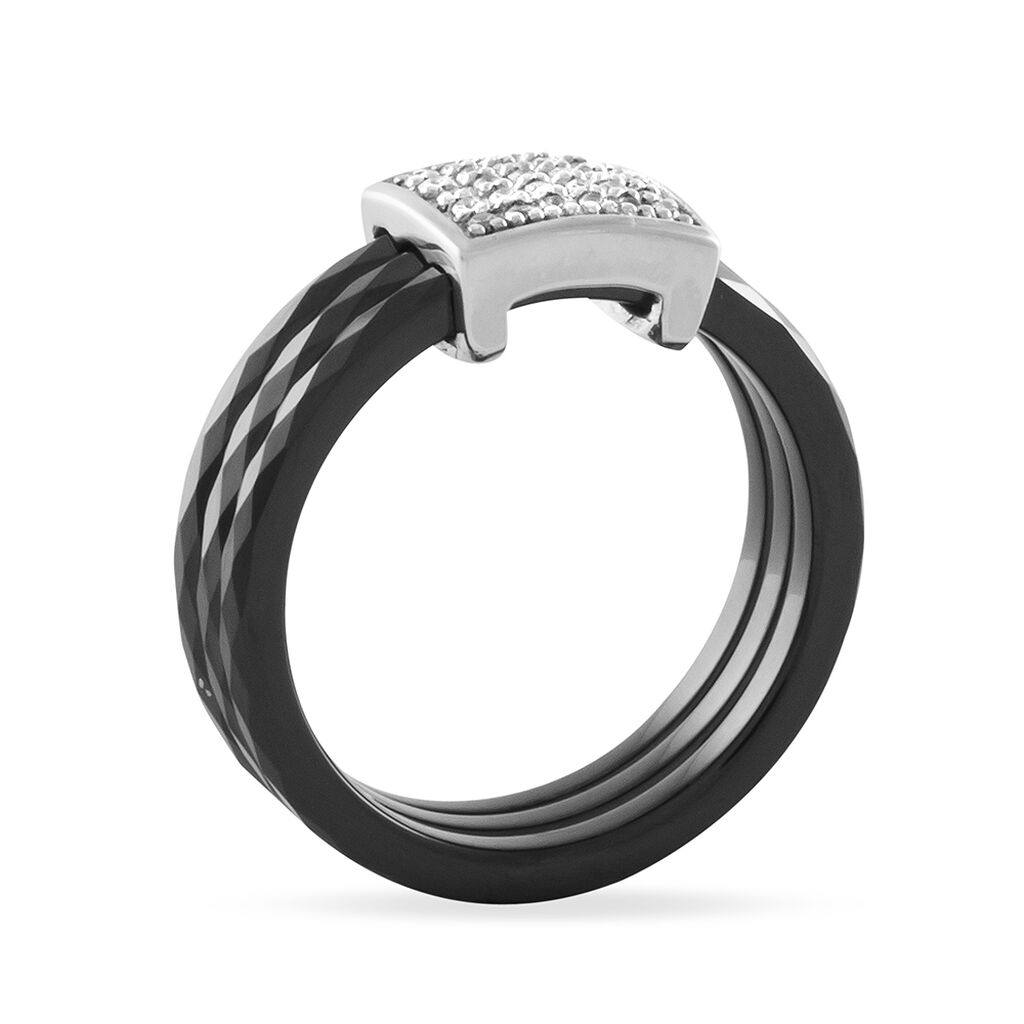 Bague Ceramik Design Argent Blanc Oxyde De Zirconium Et Céramique