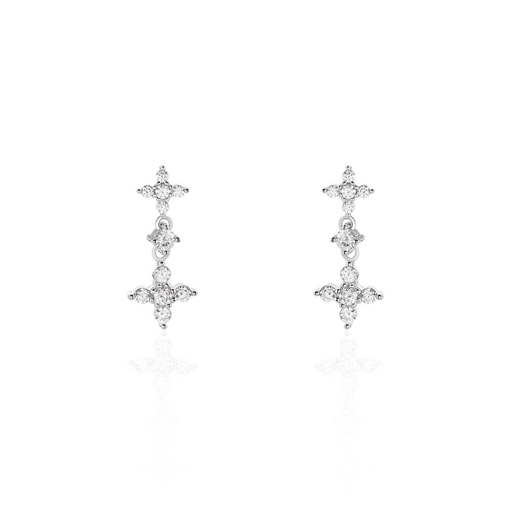 Boucles D'oreilles Pendantes Midnight Flower Argent Blanc Oxyde
