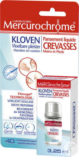 Mercurochrome Pansement Liquide Crevasses Mains Et Pieds Flacon 3,25ml