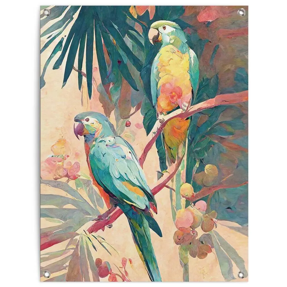 Tuinposter Bird Party - 80x60cm - Groen