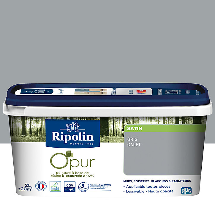 Peinture intérieure Ripolin O'Pur gris galet satin 2L
