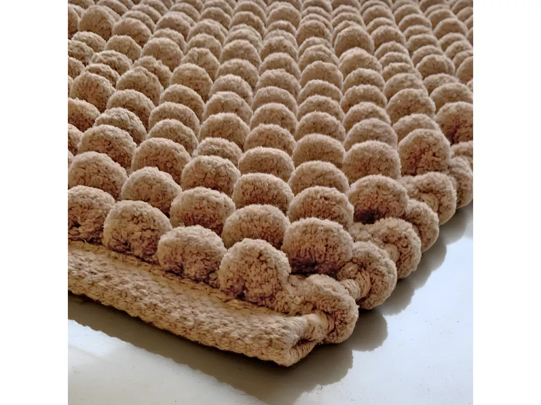 Tapis de salle de bain 40 x 60 cm mini pompon beige sable - MARIE