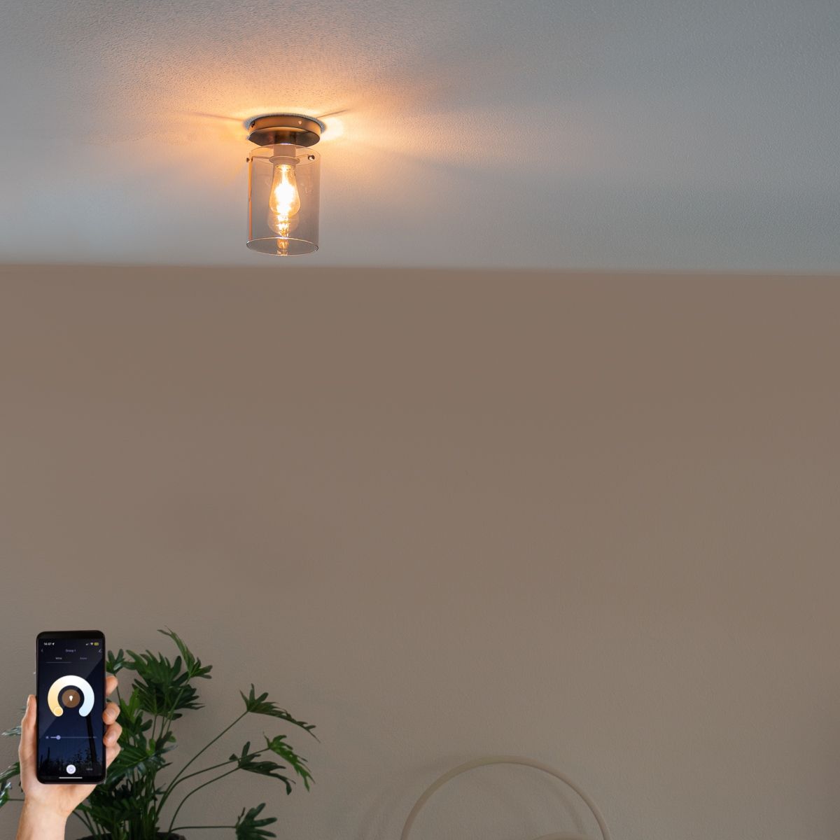 Smart plafondlamp zwart met smoke glas incl. Wifi ST64 - Dome