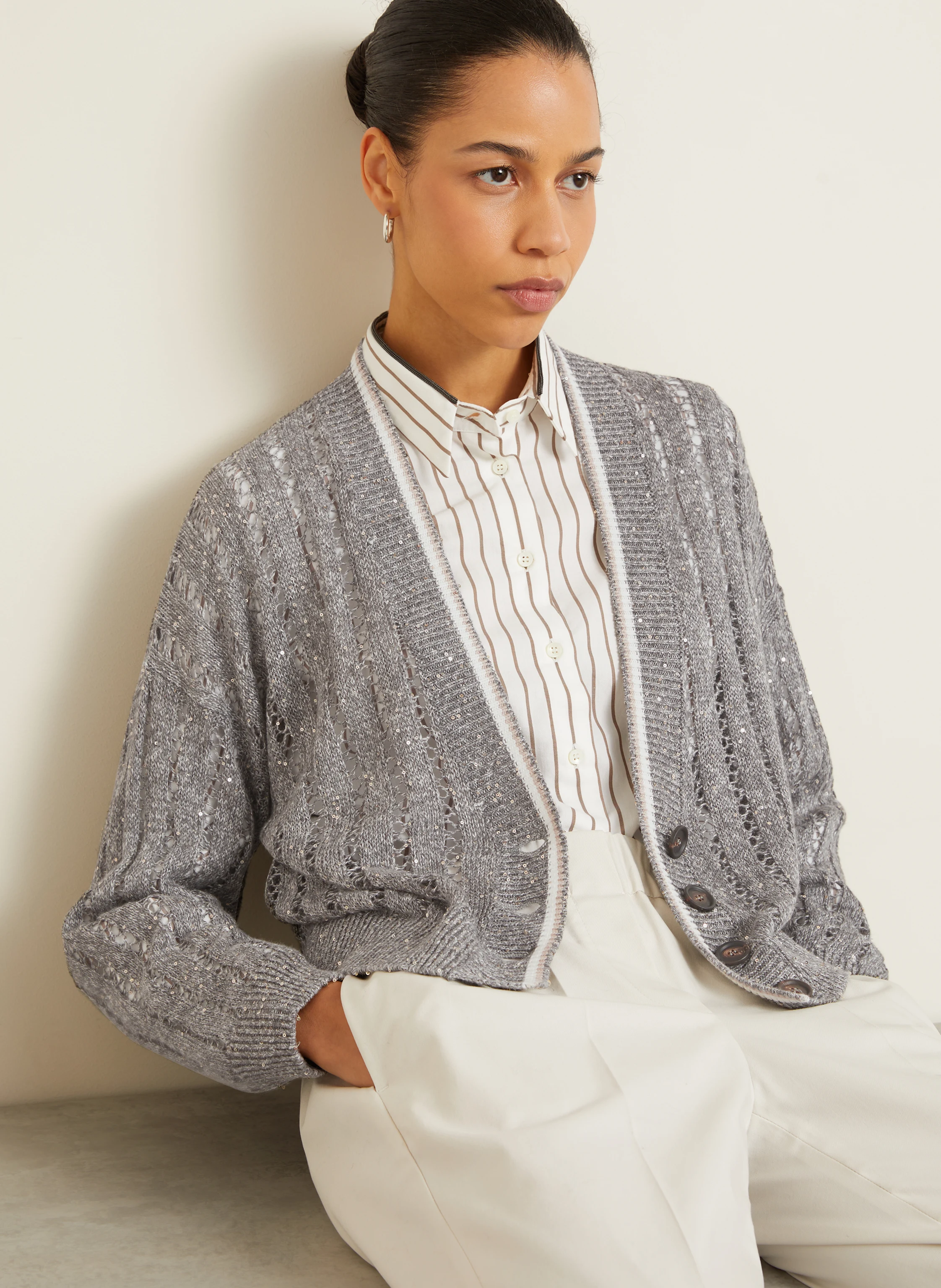 BRUNELLO CUCINELLI Strickjacke aus Leinen mit Pailletten