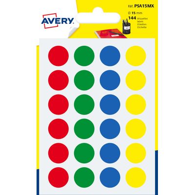 Avery - 144 Pastilles adhésives - couleurs assorties - diamètre 15 mm