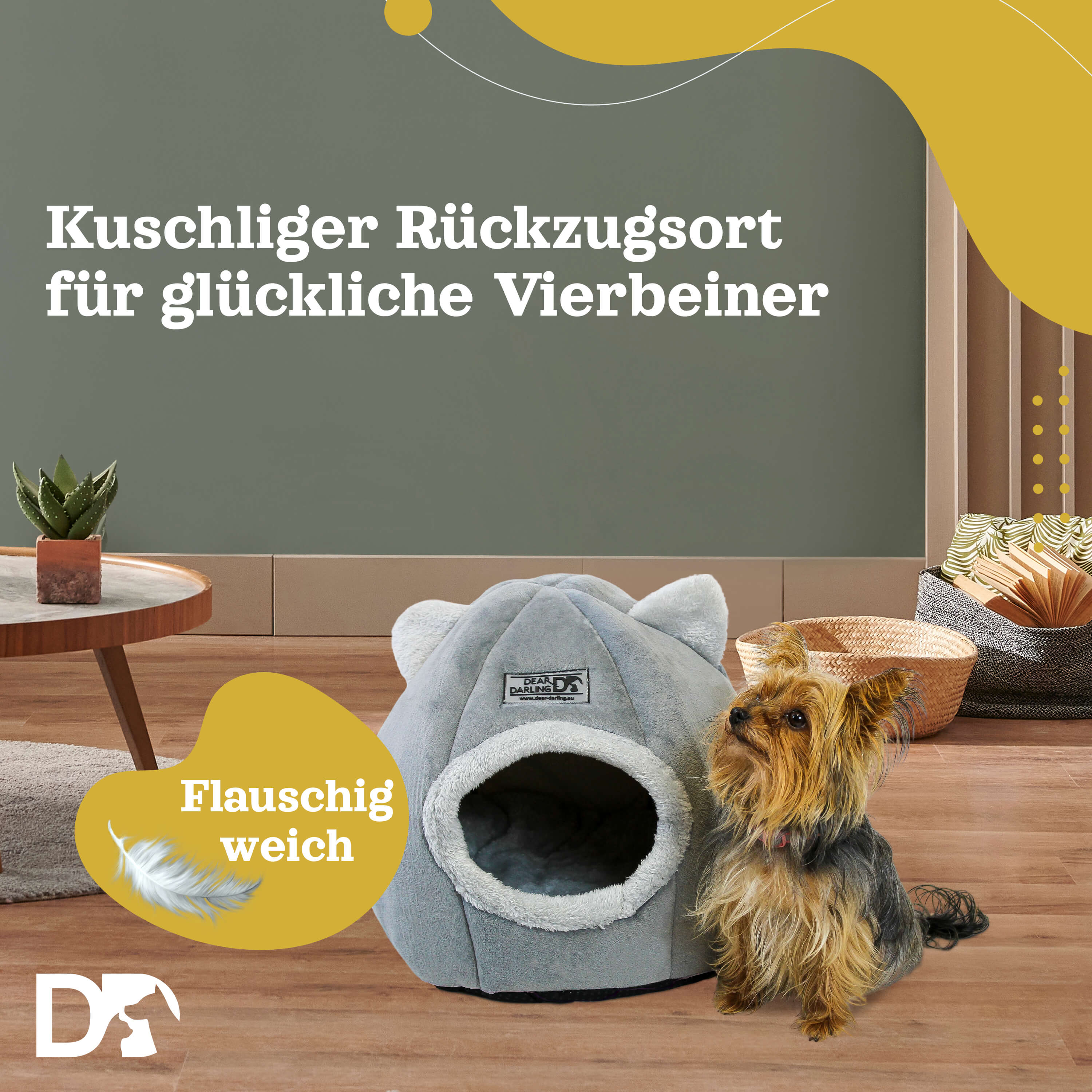 DEAR DARLINGLuxus Katzenkorb Hundekorb grau Gr. M 36x40cm Haus Höhle