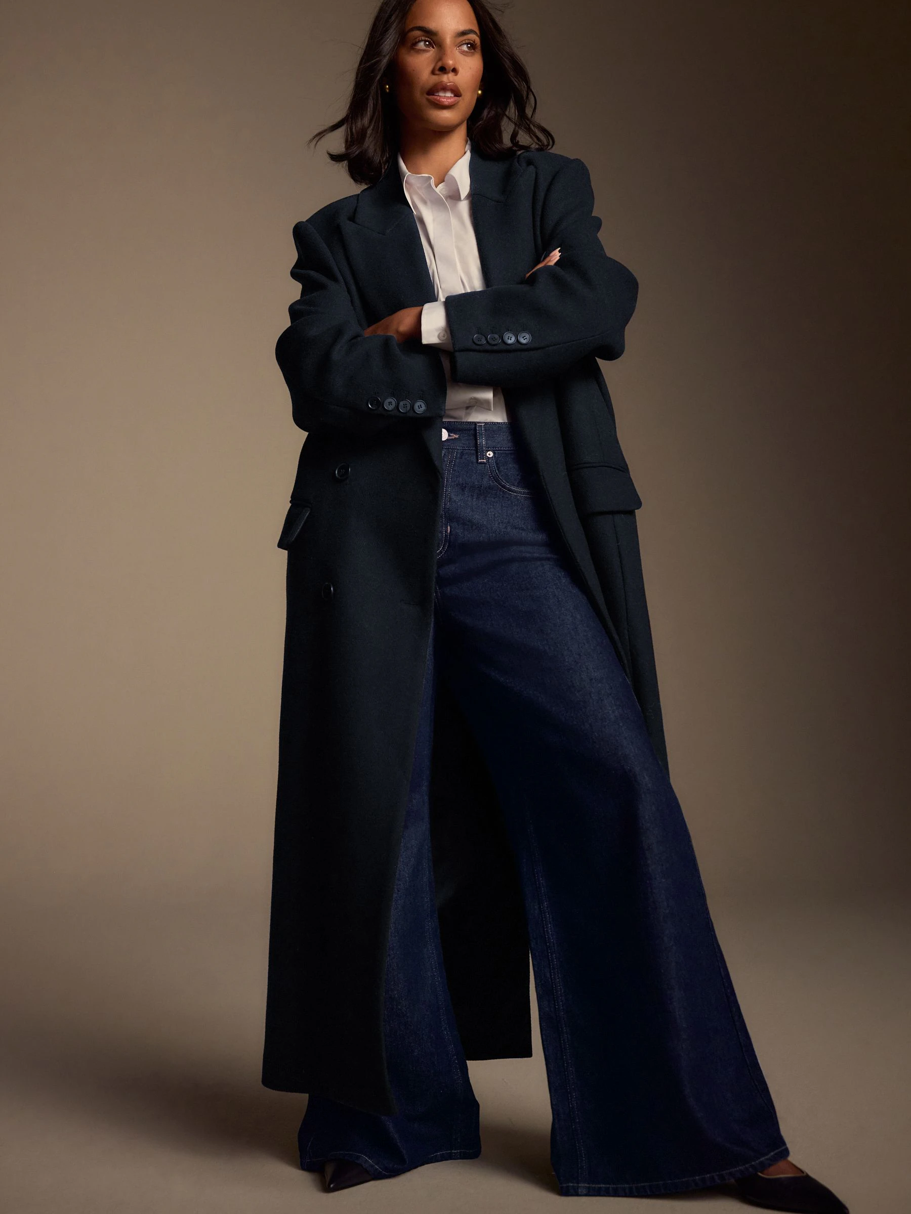 Blauw met wassing - Palazzo-jeans met hoge taille en wijde pijpen