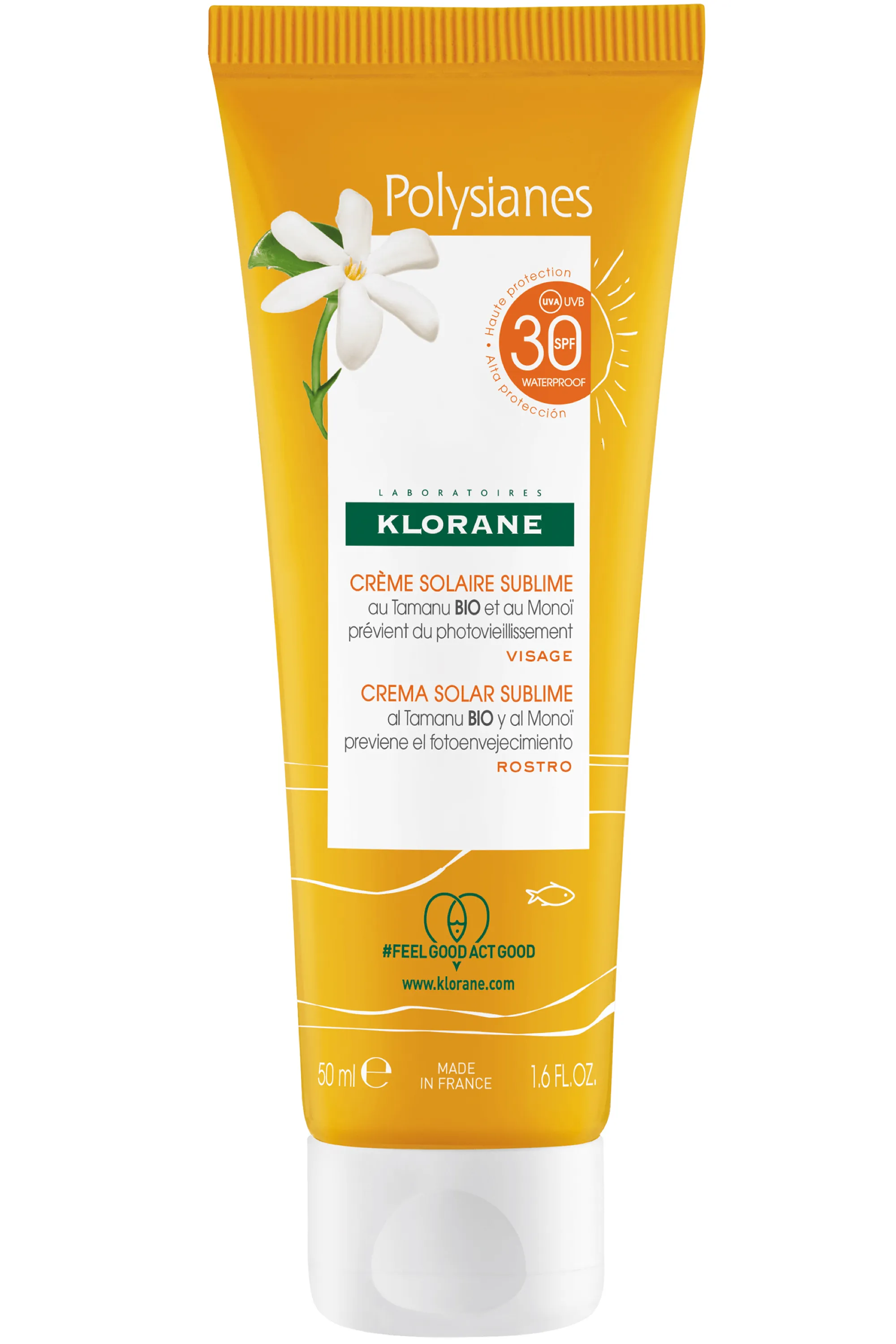 Klorane Crème solaire sublime SPF 30 au Tamanu bio et Monoï-50 ml