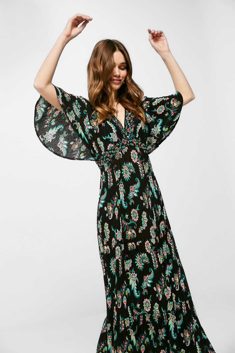 Vestido midi estampado - preto