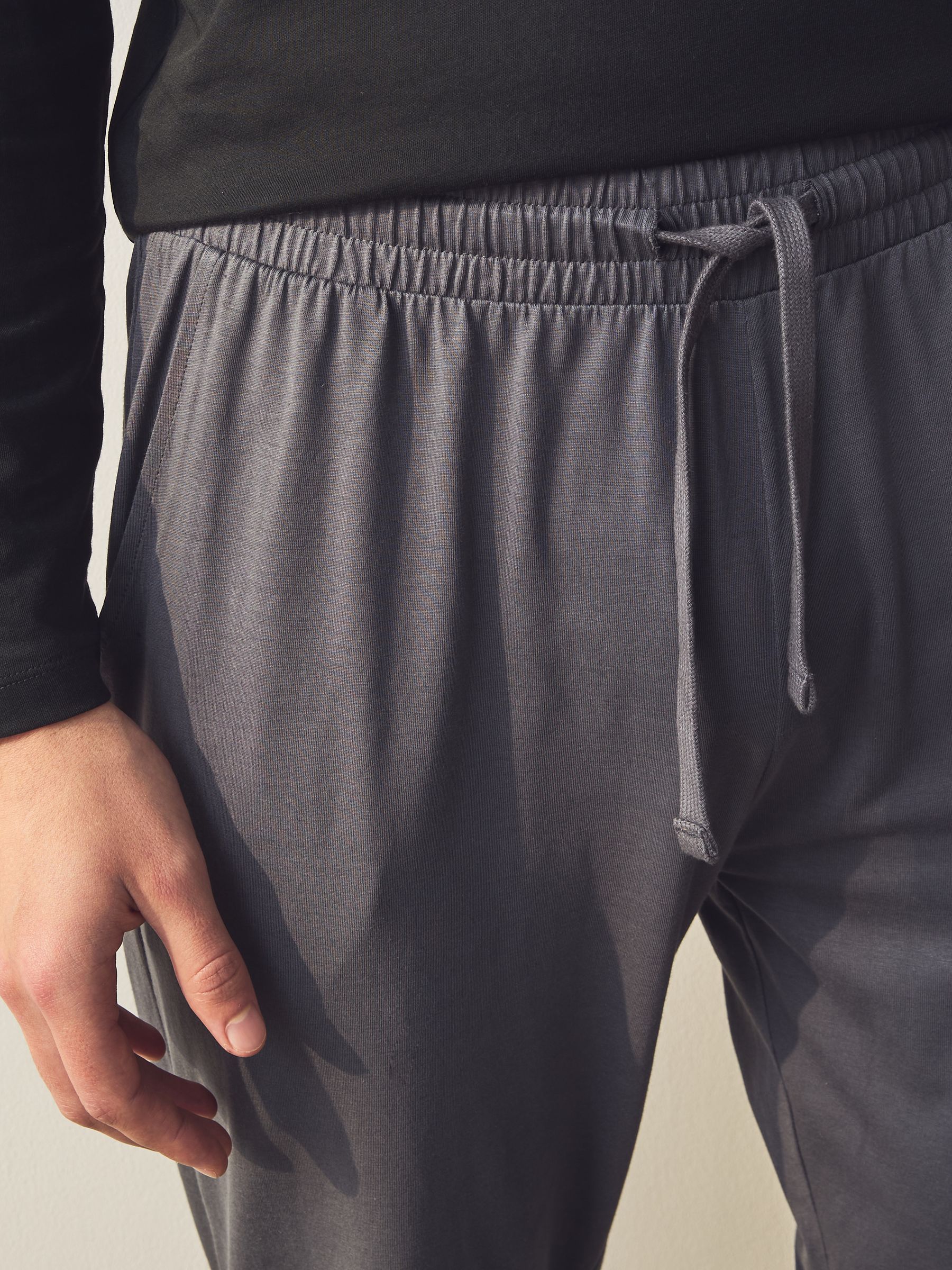 Zwart/grijs - Long Sleeve Cuffed 100% Cotton Pyjamas