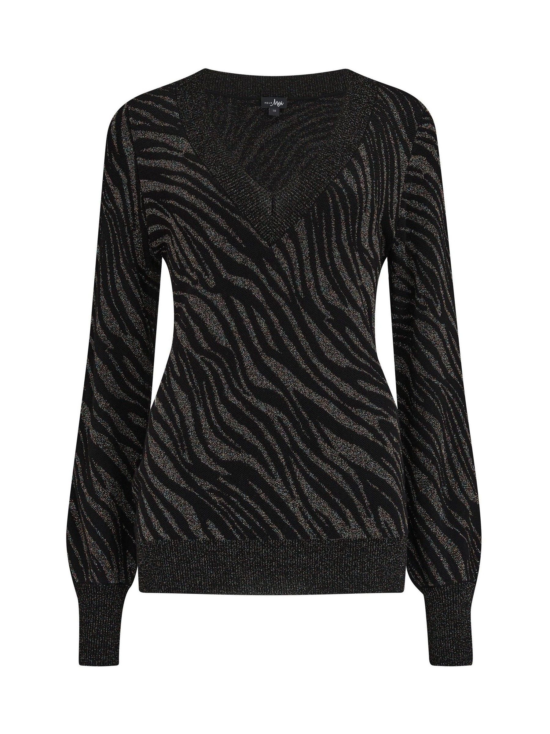 Pour Moi - Mila - Fijngebreide jacquard trui met V-hals en glitter