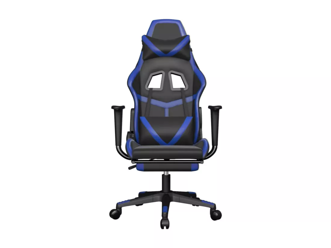 Chaise de jeu avec repose-pied Noir et bleu Similicuir