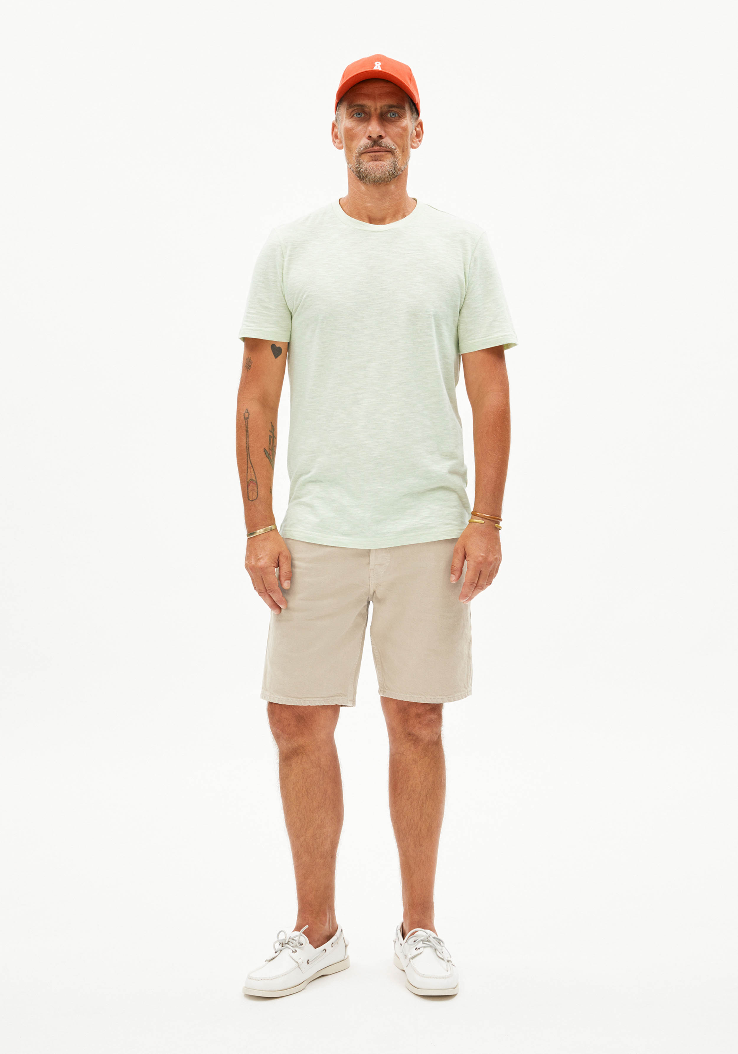 Armedangels T-Shirt Jaames Structure Green Ash-Oatmilk