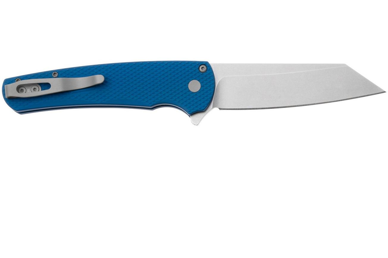 Pro-Tech Malibu 5405-BLUE, Stonewashed CPM MagnaCut, Reverse Tanto, Blue Textured Aluminum zakmes