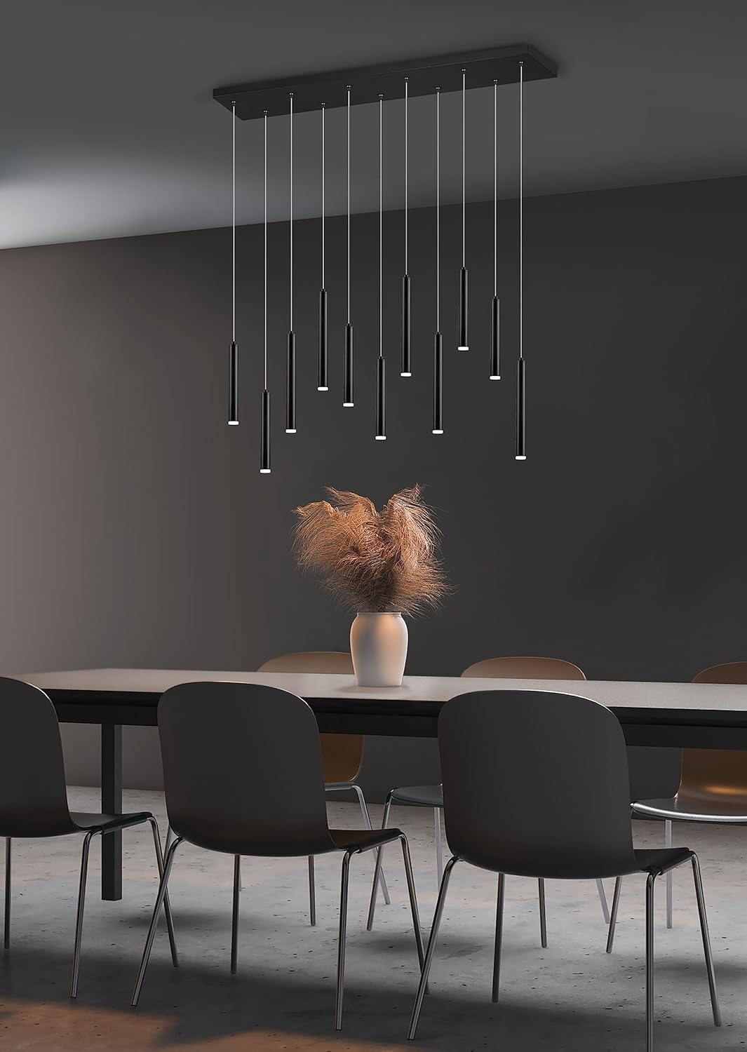 Trio Leuchten LED Pendelleuchte Tubular 321611132, Metall Schwarz matt, inkl. 11x 2.8 Watt LED, Switch Dimmer