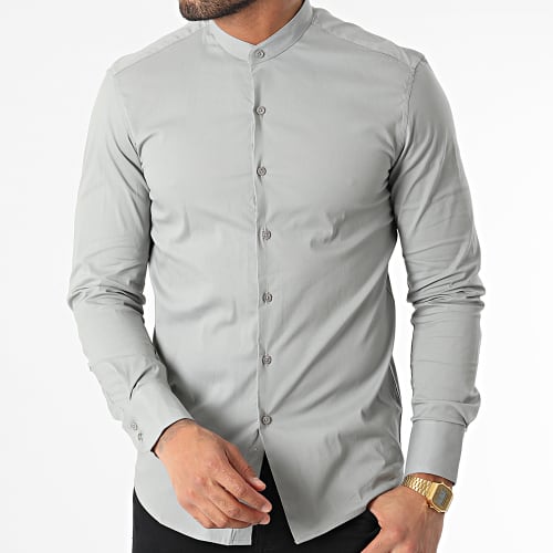 Chemise Manches Longues Col Officier Gris