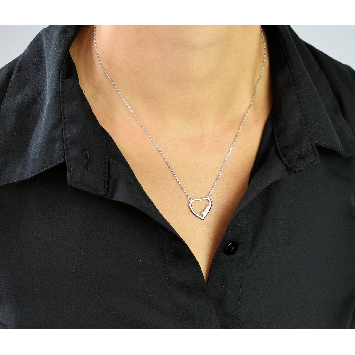 Collier coeur de petits oxydes de zirconium Argent 925 Rhodié