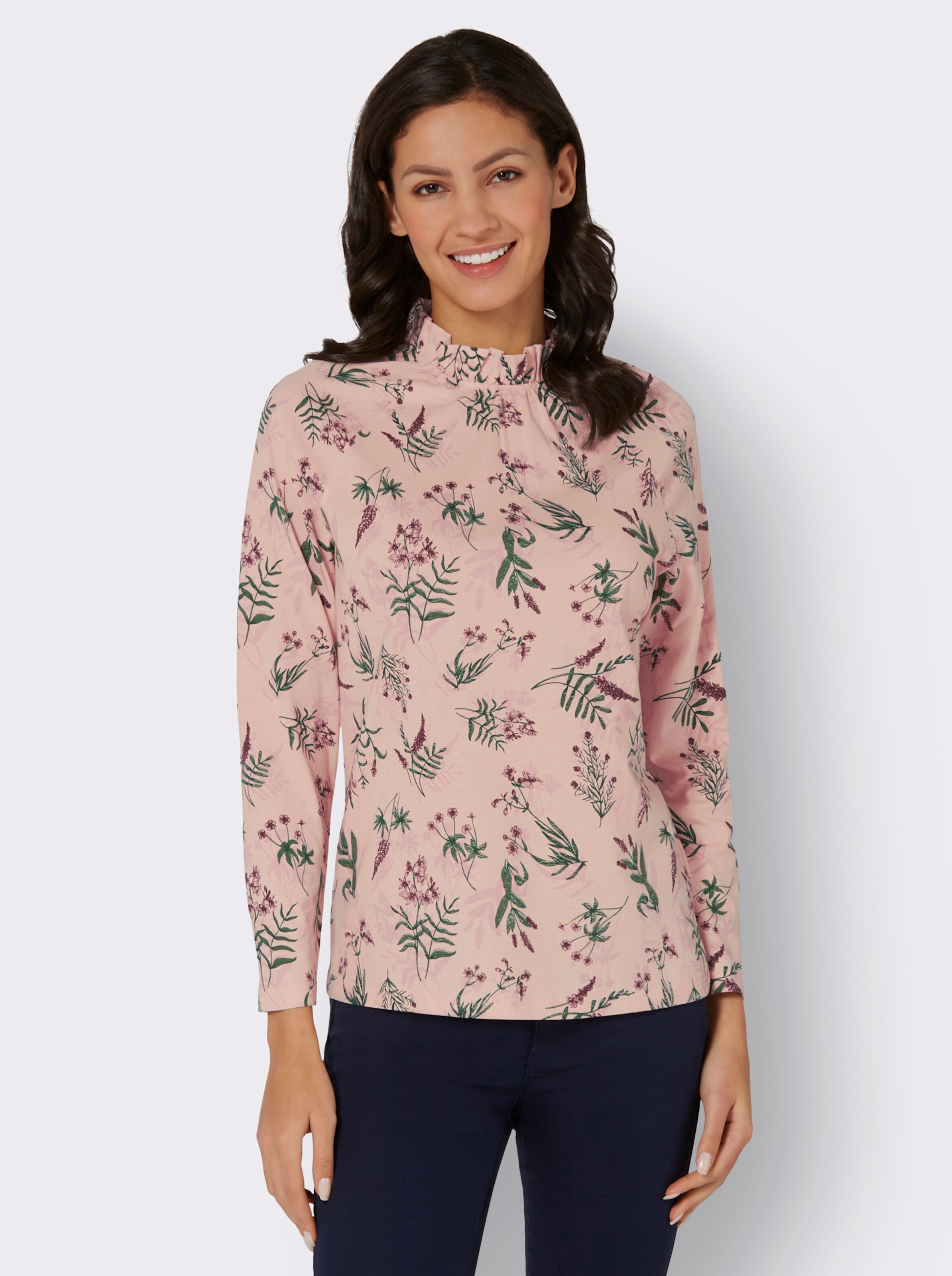 Stehkragenshirt mit Rüschen