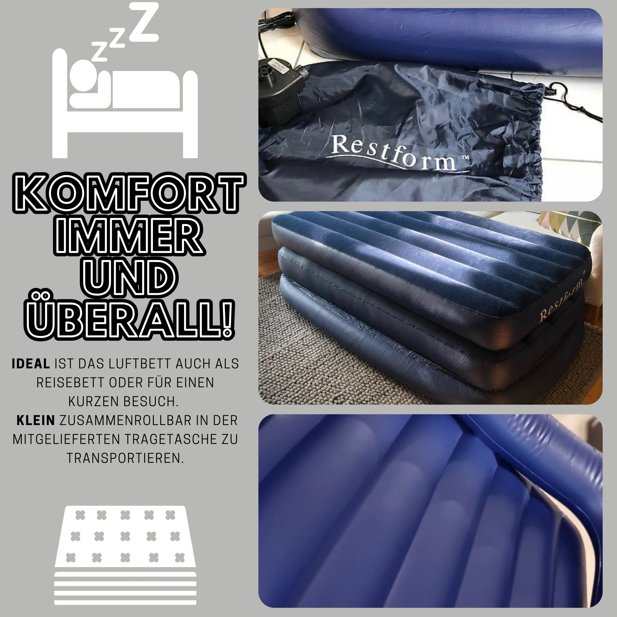 Restform® Luftbett - Aufblasbare Matratze für 1 Person - elektrisch High Raised Airbed Single